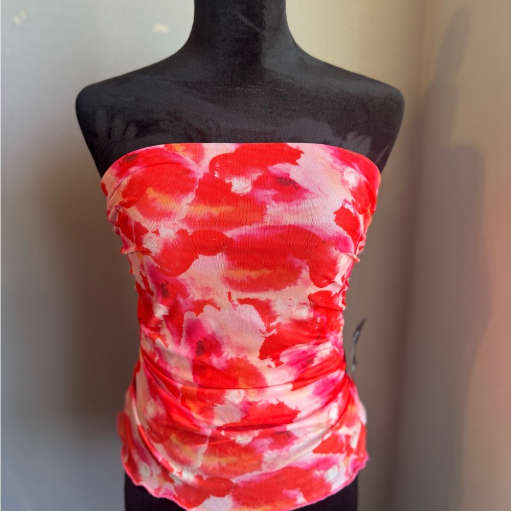 Lulu's Red and Pink Strapless Blouse
